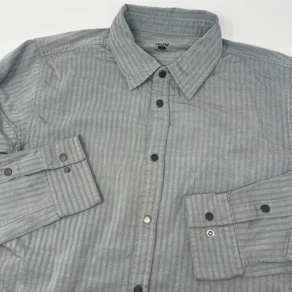 Qor Other - QOR Mens Organic‎ Cotton Merino Wool Herringbone Snap Front Shirt Grey Large